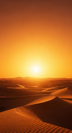 Sunset in the desert with sand dunes. 3d render