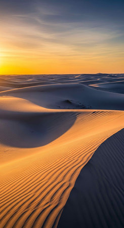 Sunset over the sand dunes of the Sahara desert in Moroccoの写真素材