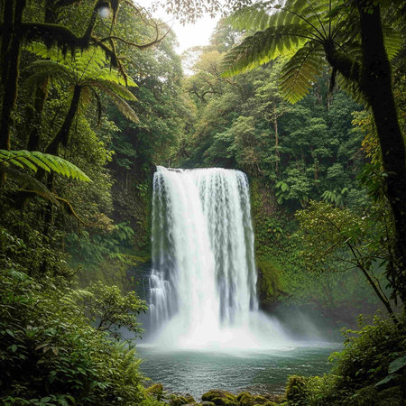 Beautiful waterfall in the rainforest of Hawaii, United States.の写真素材