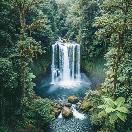 Beautiful waterfall in the rainforest of Hawaii, United States.