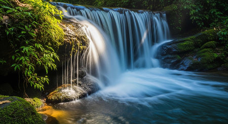 Beautiful waterfall in deep forest at Kanchanaburi province, Thailand