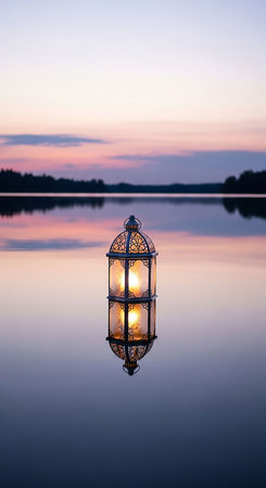lantern on the lake in the evening, beautiful photo digital pictureの写真素材