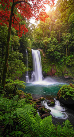 Waterfall in deep rain forest at Doi Inthanon National Park, Thailandの写真素材
