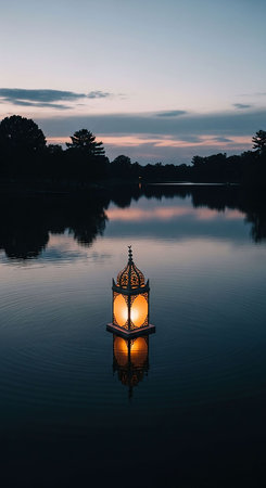 Lantern on the lake in the evening. Beautiful background.