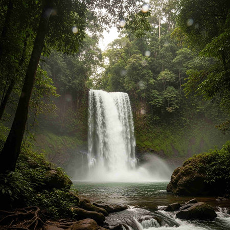 Tropical waterfall in deep rain forest.の写真素材