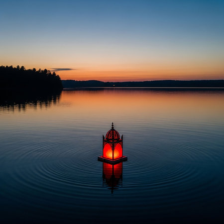 Lantern on the lake at sunset. Beautiful summer landscape.
