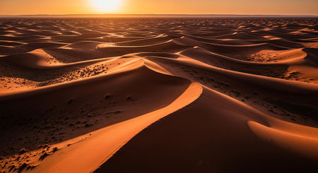 Beautiful sunset over the dunes of the Sahara desert in Moroccoの写真素材