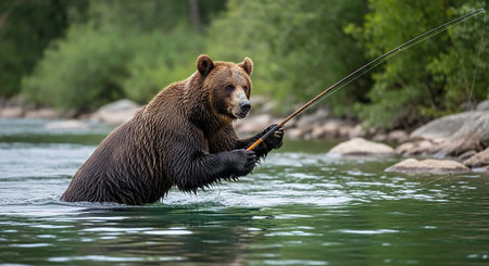 Brown bear fishing on the river.の写真素材