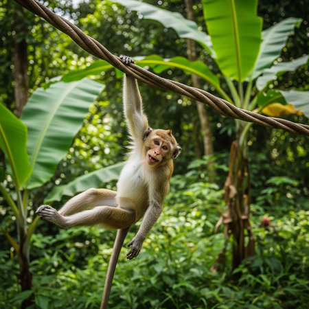 Monkey in the jungle of Borneo, Sabah, Malaysiaの写真素材