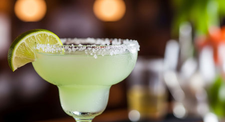 Classic lime margarita cocktail on the bar counter in bar.の写真素材