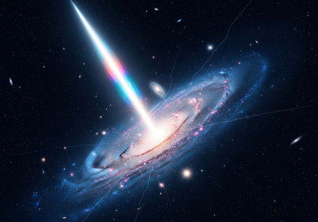 Galaxy and meteorite in deep space. Science fiction art.の写真素材