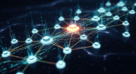 3D rendering network connection on dark background. Network and technology concept