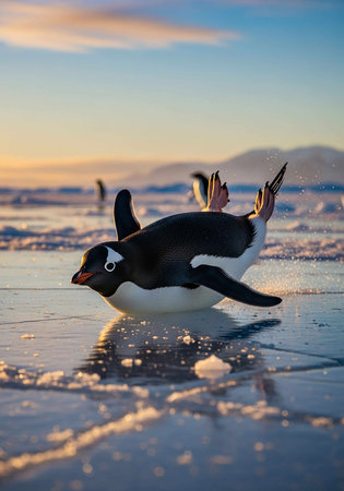 Gentoo penguin (Eudyptes chrysocome) on ice floeの写真素材