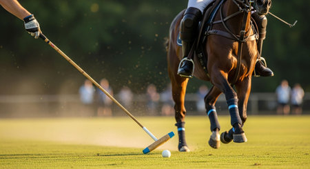 Detail of a horse on a field during a polo gameの写真素材