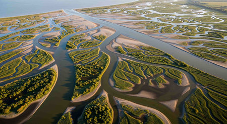 Aerial view of the Wadden Sea in North Holland, Netherlands