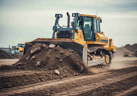 bulldozer working on a construction site, heavy duty construction equipmentの写真素材