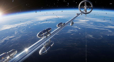Space station in space. Space station in outer space. 3D renderingの写真素材