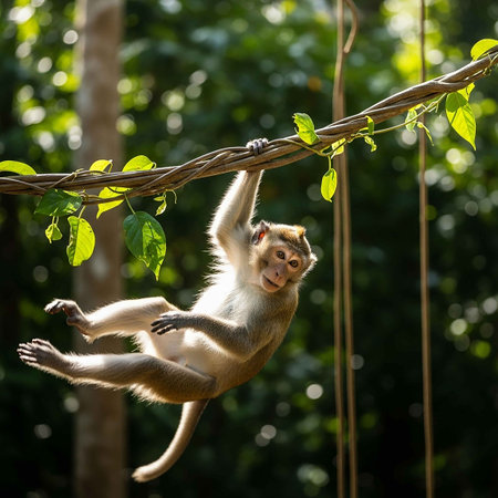 Little monkey on a tree in the jungle. Macaca fascicularis