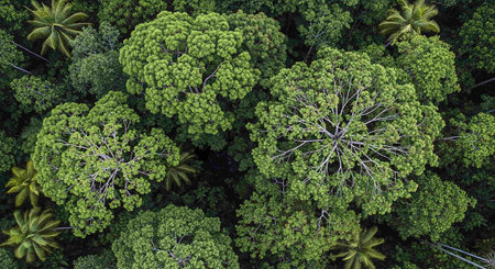 Aerial view of a big tree in the rainforest, 3d renderの写真素材