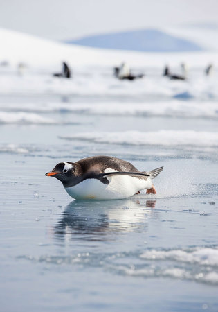 Gentoo penguin (Pygoscelis papua) on ice floeの写真素材