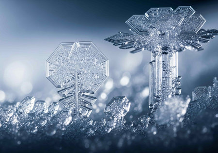 Snowflakes on snow background. Christmas and New Year concept.