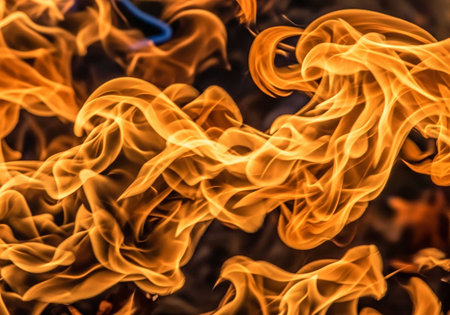 Fire flames on a black background, fire patterns on a black backgroundの写真素材