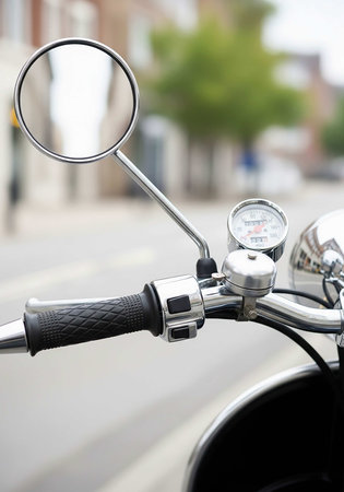 Detail of a vintage motorcycle on the streets of the city.の写真素材