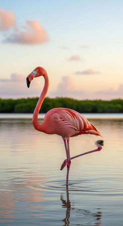 Greater flamingo (Phoenicopterus ruber) in the Florida Evergladesの写真素材