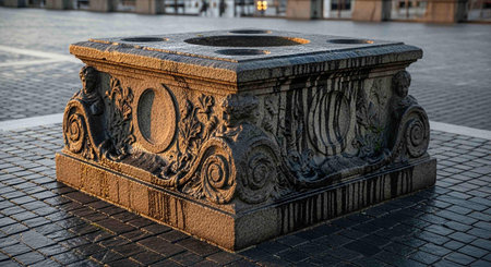 Stone fountain in the city center of Gdansk, Poland.