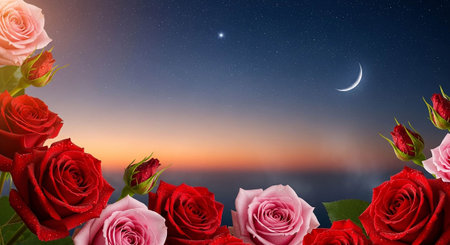 Bouquet of roses on the background of the night sky.の写真素材