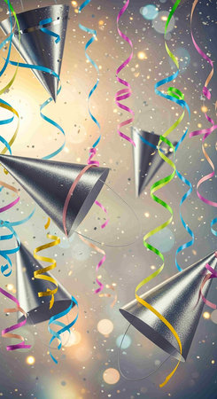 Party popper with confetti and streamer. Vector illustration.