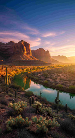 Saguaro National Park, Arizona, USA. Panorama of the famous Buttes of Monument Valley at sunset.の写真素材