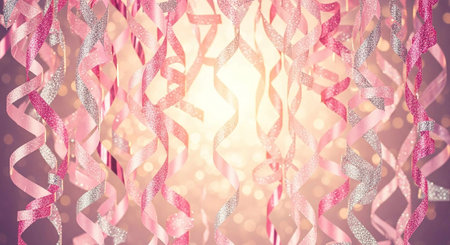 Party streamers and confetti on a bokeh background.の写真素材