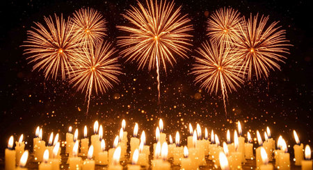 Beautiful colorful firework display for celebration happy new year and merry christmasの写真素材