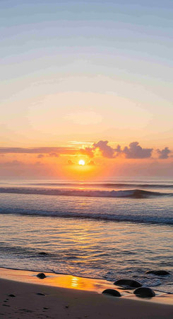 Sunset on the beach in Bali, Indonesia. Beautiful natural background.の写真素材