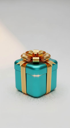 Gift box with gold ribbon on white background. 3D renderingの写真素材