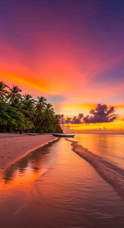 Beautiful sunset on the beach at Seychelles, Maheの写真素材