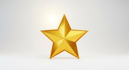 Golden star icon on white background. 3d rendering. Computer digital drawing.の写真素材