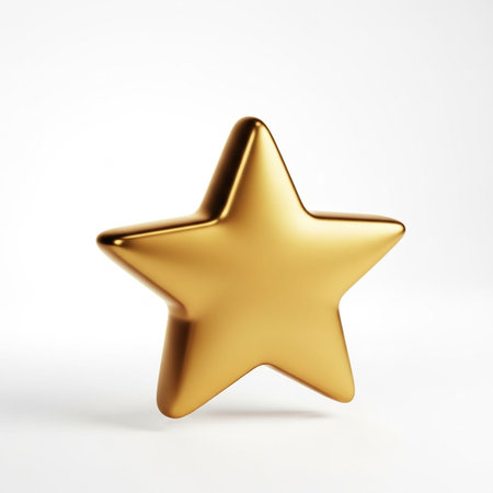 Golden star isolated on white background. 3d rendered illustration. Golden star icon.の写真素材