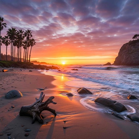 Sunset over the Pacific Ocean in Laguna Beach, California.の写真素材
