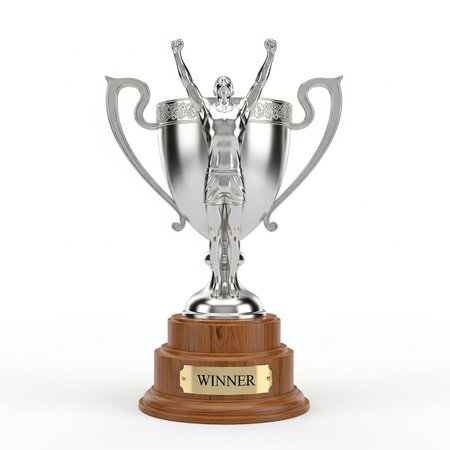 Trophy cup on a white background. 3d render. Image with clipping pathの写真素材