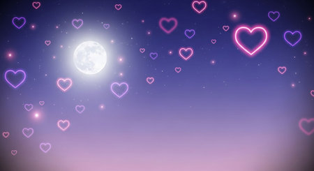 Valentine's day background with full moon and hearts. Vector illustration.の写真素材