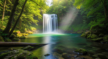 Beautiful waterfall in the summer forest. Long exposure. Long exposure.