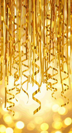 Golden streamers and confetti on abstract background. Vector illustration.の写真素材