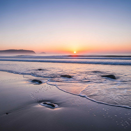 Beautiful sunset at the beach in Alghero, Sardiniaの写真素材
