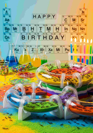 birthday cake and candles on a colorful background with the words happy birthday