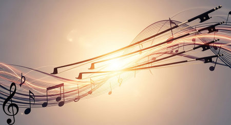 Musical notes on abstract background. Music concept. 3D Renderingの写真素材