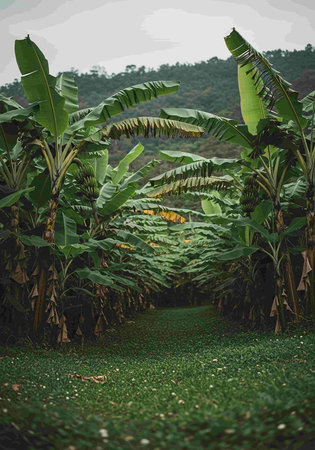 Banana Plantation in the Forest, Nature Background, Vintage Styleの写真素材