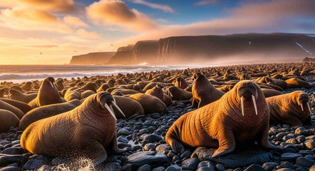 Walrus on the coast of Atlantic oceanの写真素材