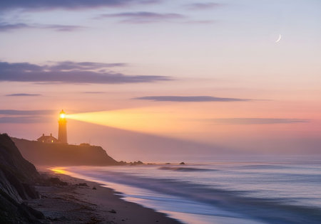 Lighthouse at sunset, Peniche, Portugal. Long exposure.の写真素材